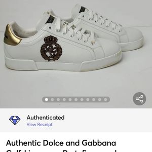Authentic Dolce and Gabbana Calfskin nappa Portofino sneakers with crown patch